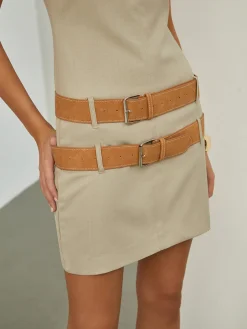 COMMENSE Maillard Belted Sleeveless Short Dress* Casual Dresses|Work Dresses