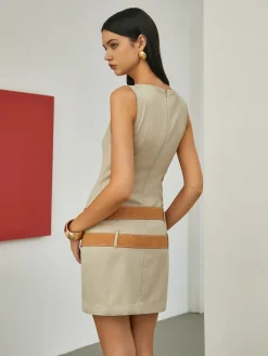 COMMENSE Maillard Belted Sleeveless Short Dress* Casual Dresses|Work Dresses