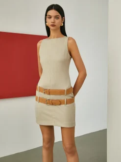 COMMENSE Maillard Belted Sleeveless Short Dress* Casual Dresses|Work Dresses