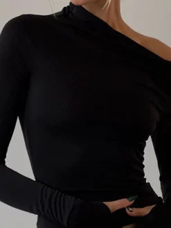 COMMENSE Matte Jersey One Shoulder Off Maxi Skirt Set* Skirt Sets|Long Sleeve Sets
