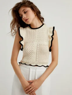 COMMENSE Maze Crochet Eyelet Flounce Tank Top* Sweater Vests|Sweaters & Cardigans