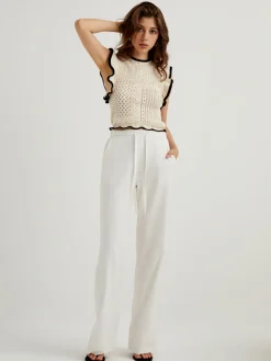 COMMENSE Maze Crochet Eyelet Flounce Tank Top* Sweater Vests|Sweaters & Cardigans