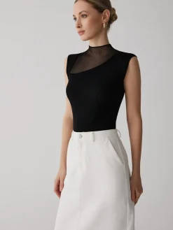 COMMENSE Mesh Patchwork Sleeveless Top* Sweater Tops|Sweaters & Cardigans