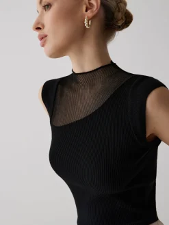 COMMENSE Mesh Patchwork Sleeveless Top* Sweater Tops|Sweaters & Cardigans