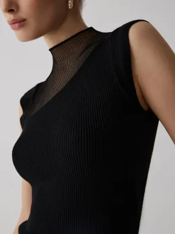 COMMENSE Mesh Patchwork Sleeveless Top* Sweater Tops|Sweaters & Cardigans