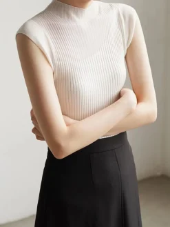 COMMENSE Mesh Patchwork Sleeveless Top* Sweater Tops|Sweaters & Cardigans