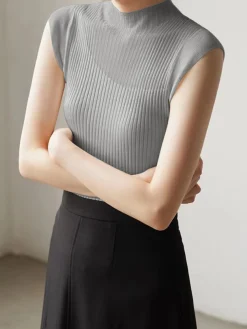 COMMENSE Mesh Patchwork Sleeveless Top* Sweater Tops|Sweaters & Cardigans