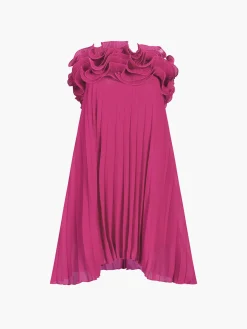 COMMENSE Mesh Rosette Tube Pleat Short Dress* Black Dresses|Cocktail & Party Dresses
