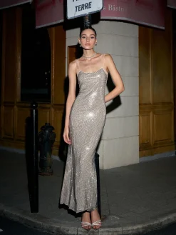 COMMENSE Mesh Trim Rhinestone-Decor Cami Dress* Cocktail & Party Dresses|Summer Dresses