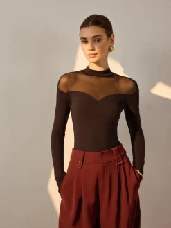 COMMENSE Mesh-Detail Sweetheart Slim Top* T-shirts|Tops