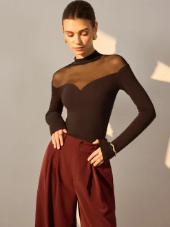 COMMENSE Mesh-Detail Sweetheart Slim Top* T-shirts|Tops