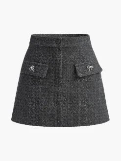 COMMENSE Metal Bow Denim Mini Skirt* Skirts|Denim