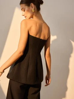 COMMENSE Metal Button Pockets Slit Tube Top* Tank Tops & Camis|Tops