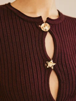 COMMENSE Metal Button Skinny Knit Top* Sweater Tops|Sweaters & Cardigans