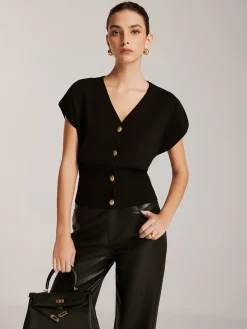 COMMENSE Metal Button Sweater Vest* Sweater Vests|Sweaters & Cardigans