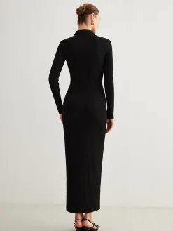 COMMENSE Metal Button-Down Split Lapel Dress* Black Dresses|Casual Dresses