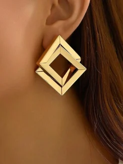 COMMENSE Metal Cross Rhombic Earrings* Earrings|Accessories