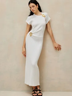 COMMENSE Metal Decoration Sweater Dress* White Dresses|Sweater Dresses
