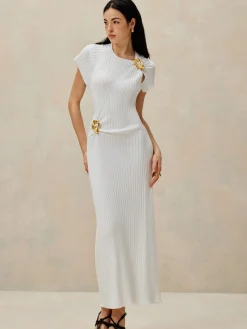 COMMENSE Metal Decoration Sweater Dress* White Dresses|Sweater Dresses