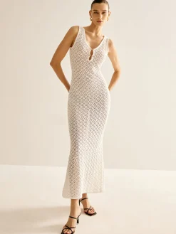 COMMENSE Metal Detail Hollow Sweater Tank Dress* White Dresses|Sweater Dresses