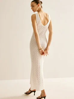 COMMENSE Metal Detail Hollow Sweater Tank Dress* White Dresses|Sweater Dresses