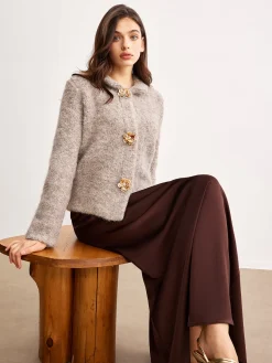 COMMENSE Metal Flower Button Cardigan* Cardigans|Sweaters & Cardigans