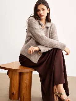 COMMENSE Metal Flower Button Cardigan* Cardigans|Sweaters & Cardigans