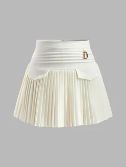 COMMENSE Metal Letter Pleated Mini Skirt* Skirts|Bottoms