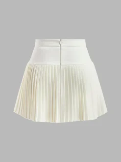 COMMENSE Metal Letter Pleated Mini Skirt* Skirts|Bottoms