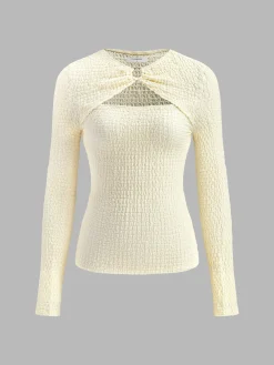 COMMENSE Metal O-Ring Cutout Plisse T-Shirt* T-shirts|Tops