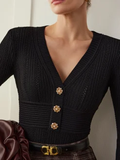 COMMENSE Metal Snowflake V-Neck Slim Sweater* Sweater Tops|Sweaters & Cardigans