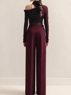COMMENSE Metal-Belt Pleated High-Waist Pants* Pants|Matching Sets