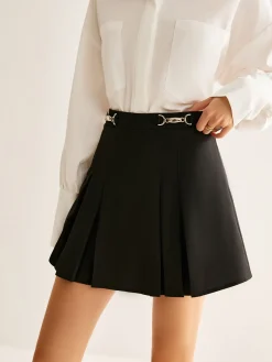 COMMENSE Metal-Belt Pleated Mini Skirt* Skirts|Bottoms