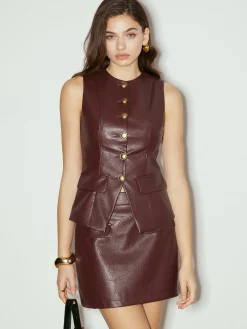 COMMENSE Metal-Button Faux Leather Skinny Vest* Outerwear|Vests