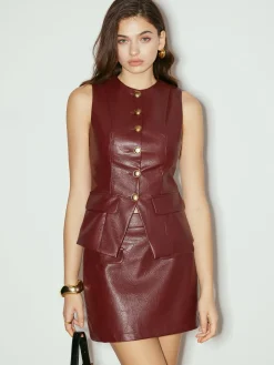 COMMENSE Metal-Button Faux Leather Skinny Vest* Outerwear|Vests