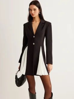 COMMENSE Metal-Button Pleated Blazer Dress* Outerwear|Blazers