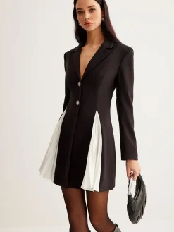 COMMENSE Metal-Button Pleated Blazer Dress* Outerwear|Blazers