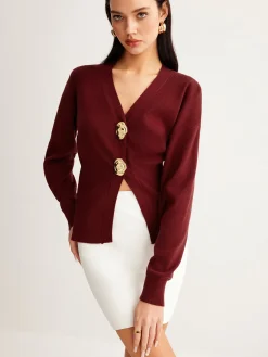 COMMENSE Metal-Button Split Petite Sweater* Sweater Tops|Sweaters & Cardigans