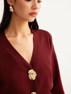 COMMENSE Metal-Button Split Petite Sweater* Sweater Tops|Sweaters & Cardigans