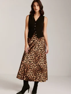 COMMENSE Metal-Button Vest With Leopard Zipper Skirt Set* Skirt Sets|Long Sleeve Sets