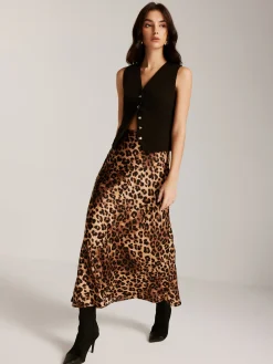 COMMENSE Metal-Button Vest With Leopard Zipper Skirt Set* Skirt Sets|Long Sleeve Sets