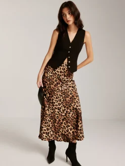 COMMENSE Metal-Button Vest With Leopard Zipper Skirt Set* Skirt Sets|Long Sleeve Sets