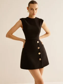 COMMENSE Metal-Decor Zipper Tank Dress* Black Dresses|Casual Dresses