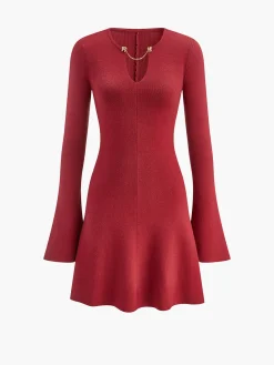COMMENSE Metal-Detail Bell Sleeve Sweater Short Dress* Knitwear|Dresses
