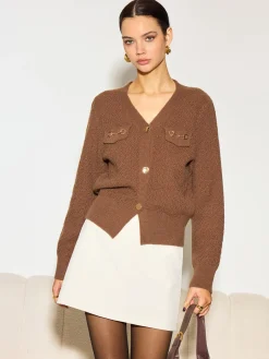 COMMENSE Metal-Detail Button Split Short Cardigan* Knitwear|Tops