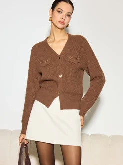 COMMENSE Metal-Detail Button Split Short Cardigan* Knitwear|Tops