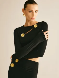 COMMENSE Metal-Detail Cutout Slim Skirt Set* Skirt Sets|Long Sleeve Sets
