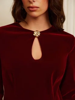 COMMENSE Metal-Detail Keyhole Neckline Velvet Short Dress* Dresses