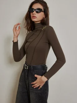 COMMENSE Metal-Detail Piping Jersey Top* T-shirts|Tops