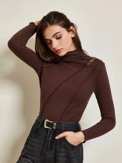 COMMENSE Metal-Detail Piping Jersey Top* T-shirts|Tops
